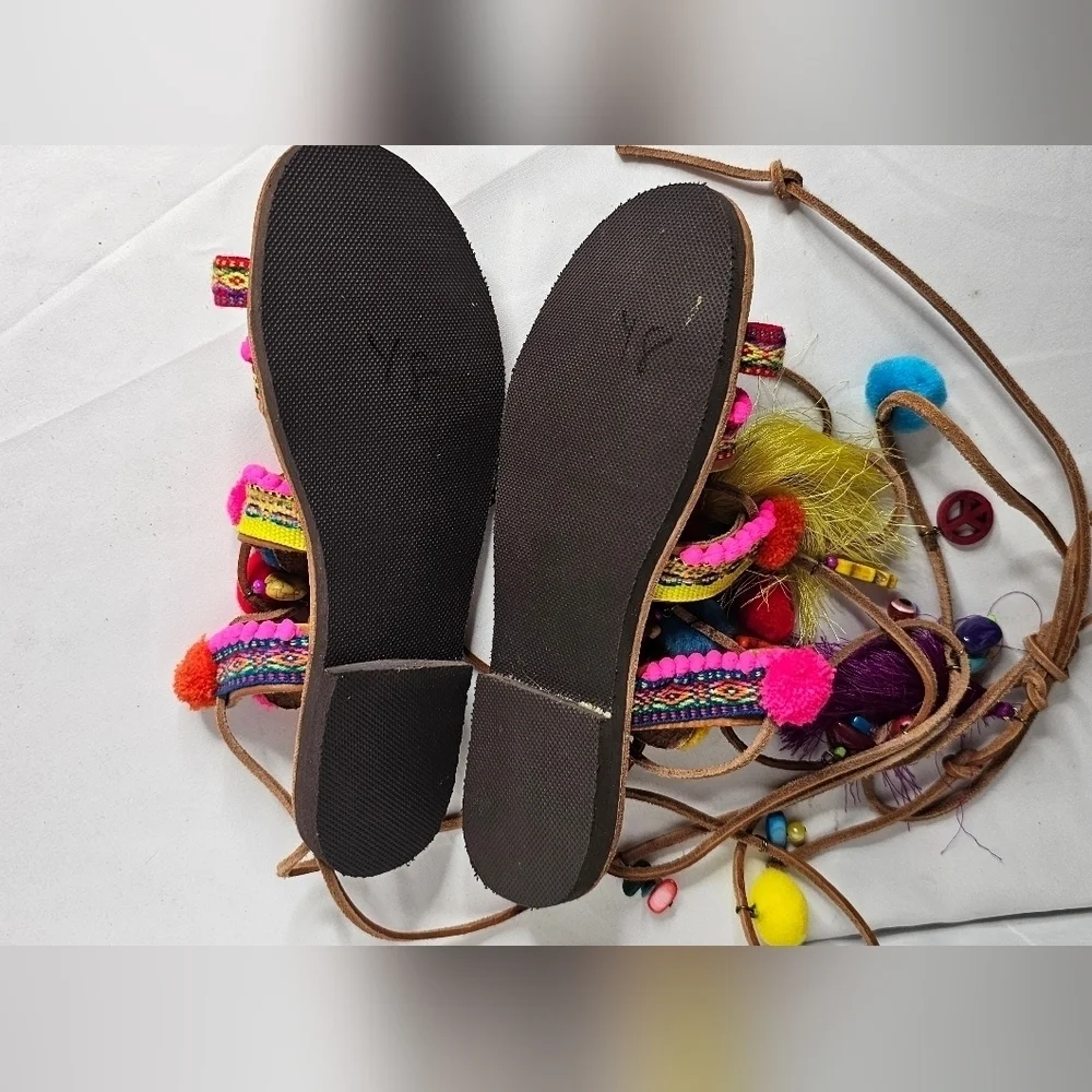 Bohemian gladiator sandals with embellishments, Similar to Penny Lane Style